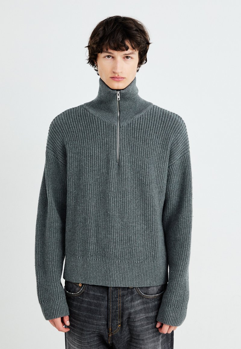Weekday BLEND HALF ZIP TURTLENECK - Strikkegenser - dark grey