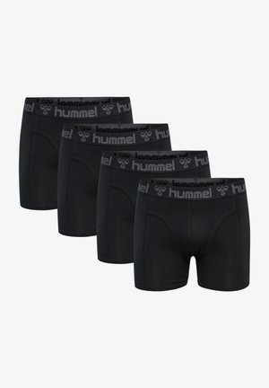Black men's boxer briefs in a pack of four, featuring a smooth fabric, elastic waistband with "hummel" branding, and a fitted design.