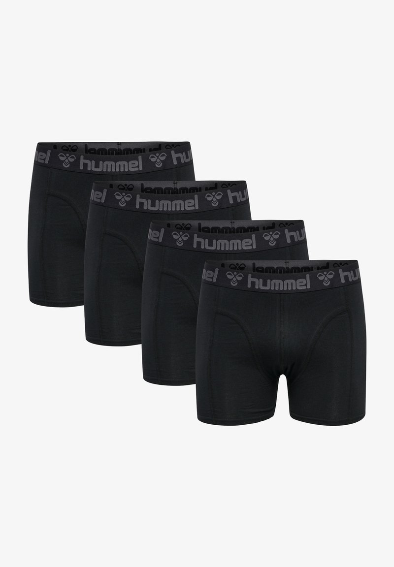 Schwarze Herren-Boxershorts im Viererpack, aus glattem Stoff, mit elastischem Bund und "hummel"-Logo, in körperbetonter Passform.