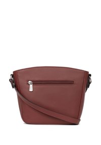 Borsa a tracolla rossa in pelle con finitura testurizzata, forma curvilinea e tasca con zip frontale. Include una tracolla regolabile.