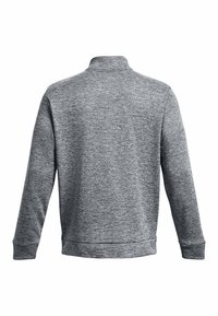 Grå langærmet sweatshirt med subtil melange tekstur, vist fra ryggen med høj krave og ribstrikkede manchetter.