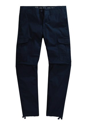 Marine cargo bukser lavet af en blanding af bomuld. Har flere sidelommer, lynlås i fronten og justerbare manchetter ved kanten. Glat tekstur.