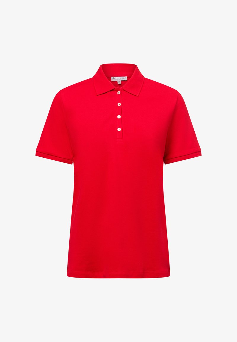 Rode polo met korte mouwen, een klassieke kraag en een knoopsluiting met witte knopen. Gemaakt van gladde stof, heeft het een relaxte pasvorm.