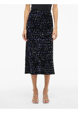 MIDI VIFAITH PAILLETTEN - Falda de tubo - navy blazer