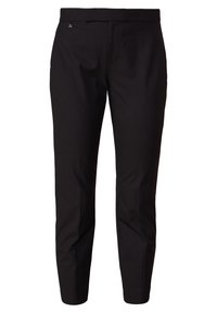 Svarta byxor i slät tyg med skräddarsydd passform. Har en platt framsida, sidofickor och en liten logotyp nära midjebandet.