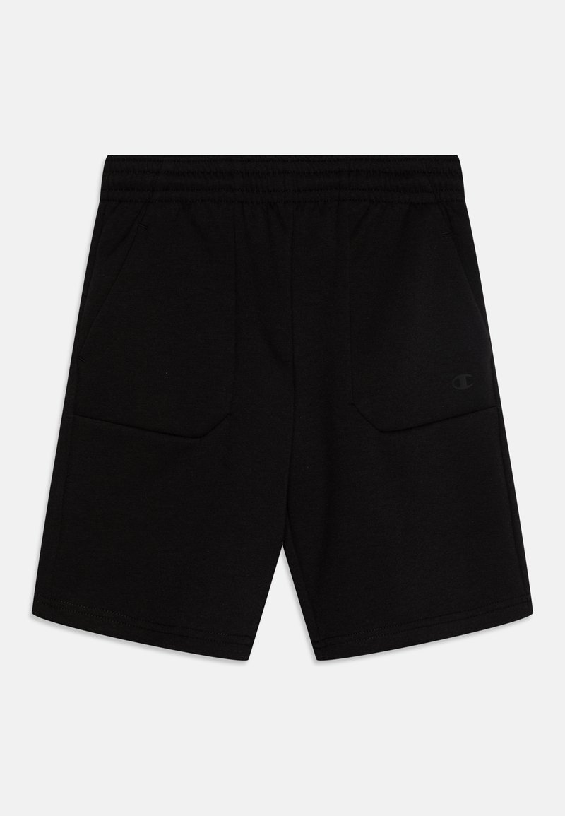 Sorte shorts laget av mykt stoff med elastisk midje, to frontlommer og en liten logo på venstre lår.