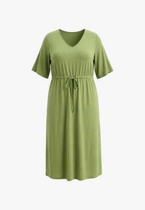 Ulla Popken, MAXIKLEID, A-LINIE, V-AUSSCHNITT, HALBARM - Jerseyjurk - grass green