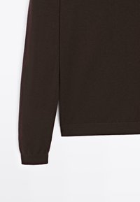 Maglione marrone a maniche lunghe in morbido tessuto a maglia, con taglio dritto e polsini a coste. Design semplice senza motivi o accenti visibili.