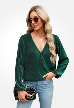V NECK DRAPED BUBBLE SLEEVE WRAP - Blouse - dark green