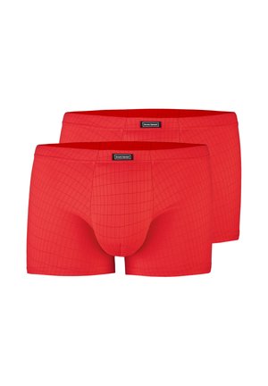 Røde boxershorts med et gittermønster, lavet af strækbart materiale, med en sort label på taljen. To par inkluderet.