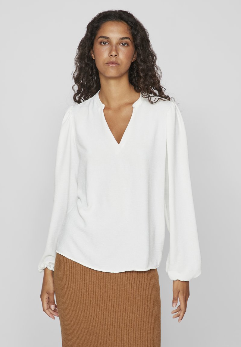 VILA VIRELLA V-NECK   - Blúz - cloud dancer
