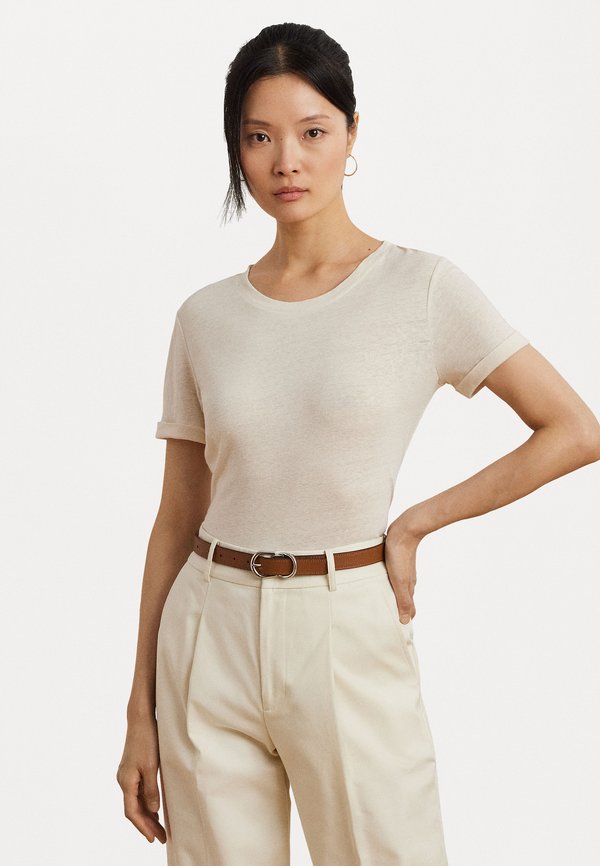 LINEN BLEND JERSEY SHORT SLEEVE TEE - Print T-shirt - mascarpone cream