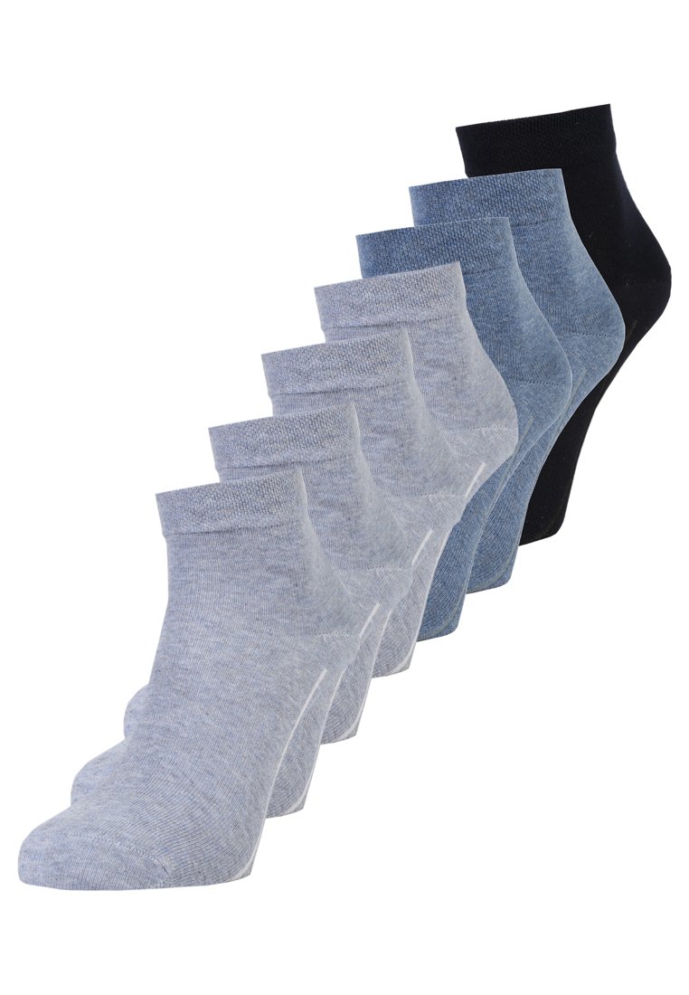 Set di calzini alla caviglia in grigio, azzurro chiaro, blu scuro e nero. Misto cotone, texture liscia, con polsini rinforzati per una vestibilità sicura.