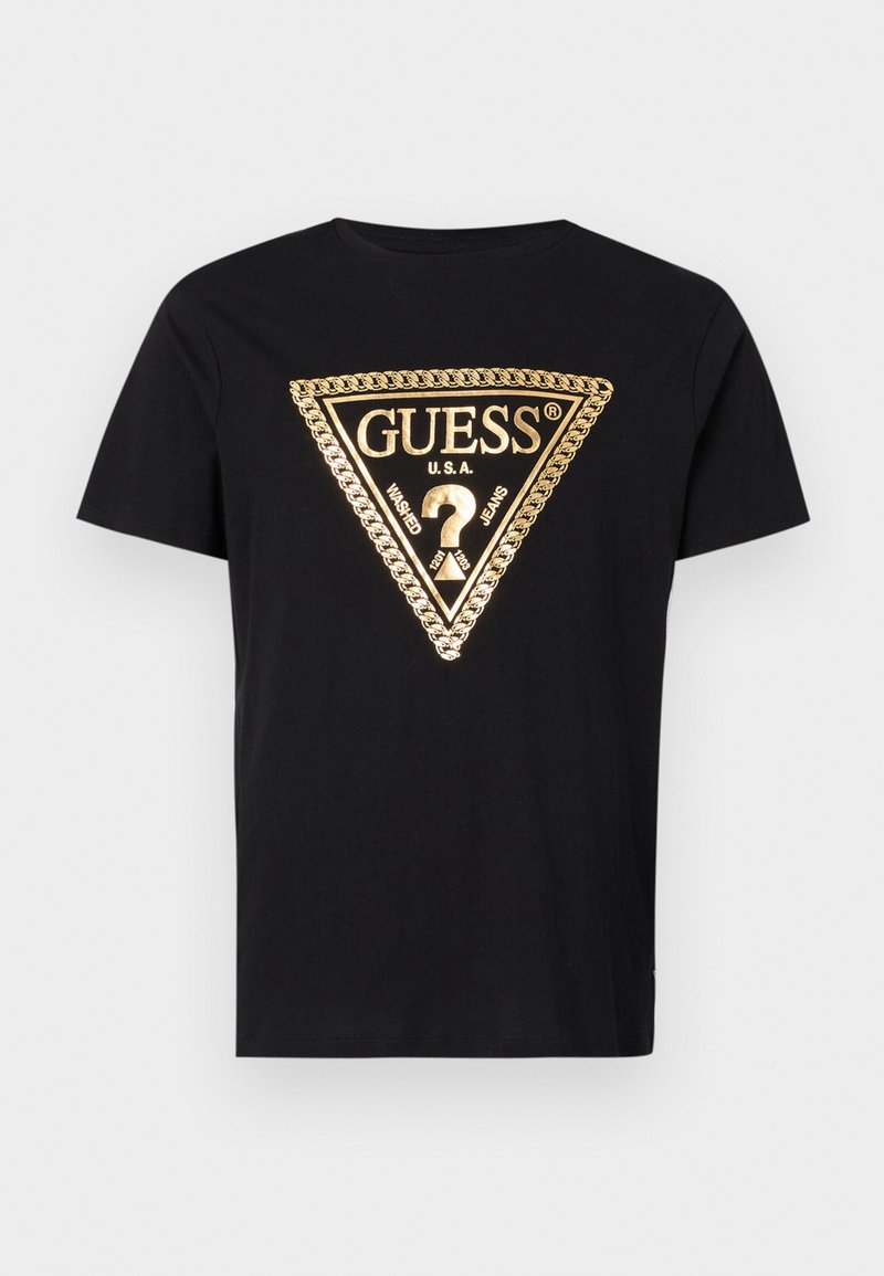 Camiseta Guess Gold Tiger Hombre Negras Argentina Camiseta Guess Gold Tiger Para Hombre Algodón Orgánico, Estampado De Tigre En Foil Dorado Negro
