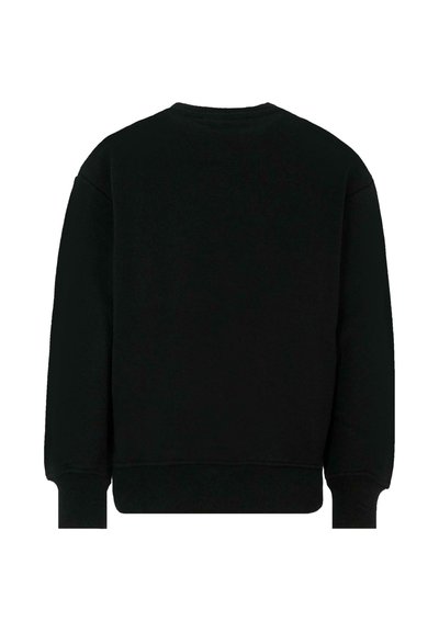 Felpa nera con scollatura tonda, maniche lunghe, polsini e orlo a costine, dalla texture liscia e design minimal.