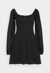 RUCHED SWEETHEART DRESS - Day dress - SOLID BLACK WTH DOT TEXTURE