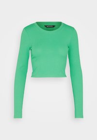 Groene geribde longsleeve top met een ronde halslijn, korte lengte en een gladde textuur. Merktag zichtbaar in de halslijn.