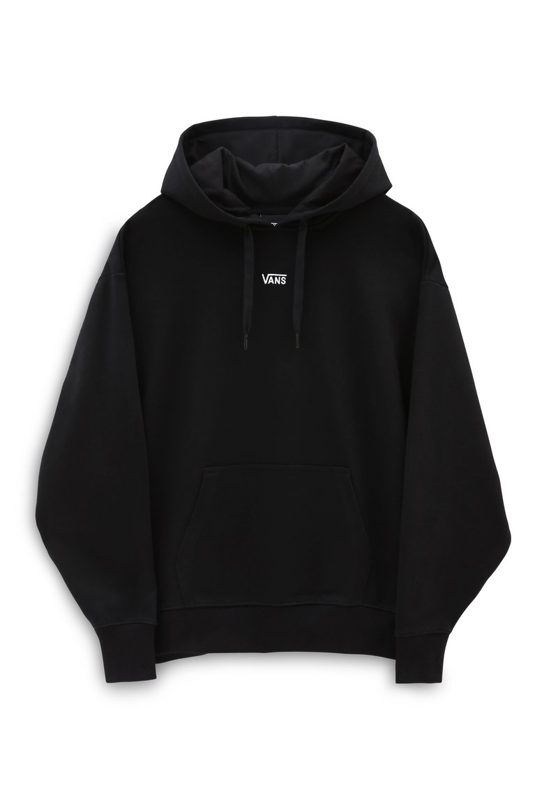 Felpa nera con cappuccio realizzata in morbido tessuto. Caratterizzata da una tasca frontale, polsini a coste e un piccolo logo "VANS" bianco sul petto.