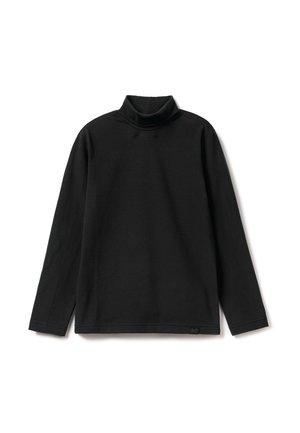 Maglione a collo alto nero realizzato in morbido cotone. Maniche lunghe, vestibilità rilassata e colletto a costine. Design minimalista senza motivi o grafiche visibili.