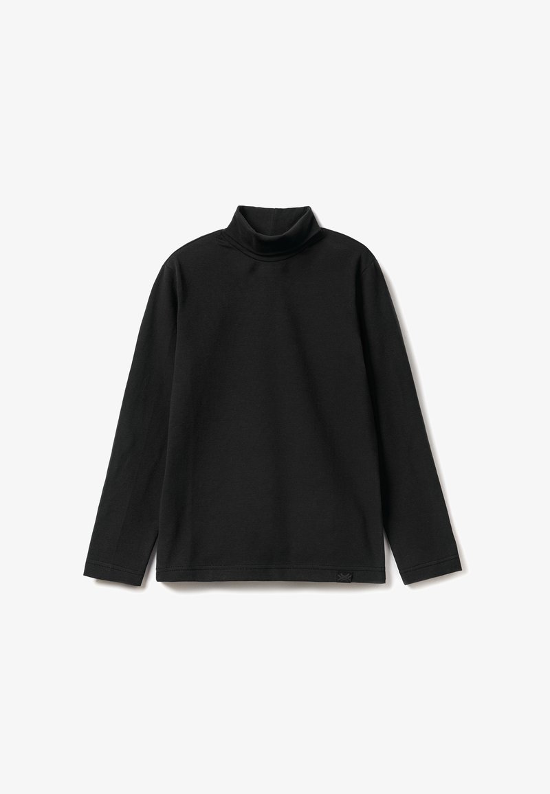 Maglione a collo alto nero realizzato in morbido cotone. Maniche lunghe, vestibilità rilassata e colletto a costine. Design minimalista senza motivi o grafiche visibili.