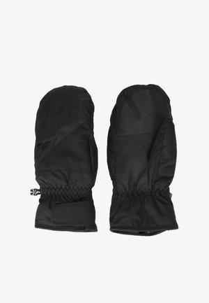 Pari mustia eristettyjä lapasia, joissa on joustavat ranteet ja turvallinen hihna, suunniteltu suojaamaan kylmiltä säiltä.