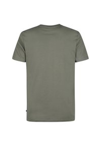 Khaki groene t-shirt, korte mouwen, ronde hals, gemaakt van zacht katoen, met een rechte snit en een ingetogen ontwerp.