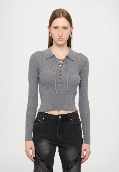 Feng Chen Wang LACE UP HENLEY - Pullover - gray