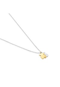 Collana in argento con due ciondoli a forma di orso sovrapposti: uno in oro e l'altro in argento, con una finitura lucida.