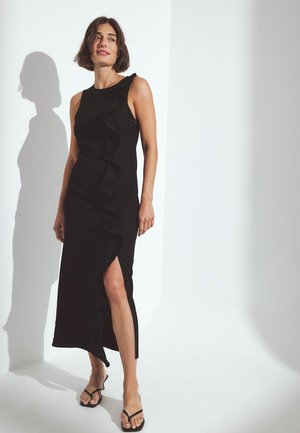 RUFFLE DETAIL FRINGE - Džersejové šaty - black