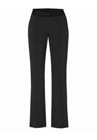 Pantalons évasés noirs en tissu doux, dotés d'une large ceinture élastique. Conception ajustée avec des plis avant pour une structure renforcée.