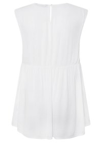 Blouse blanche sans manches avec taille froncée et petite fermeture par bouton au dos de l'encolure.