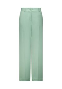 Lichtgroene wijde broek van gladde stof, met een knoopsluiting en een rits, met een getailleerd, recht gesneden ontwerp.