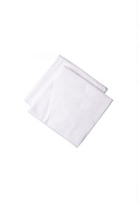 White fabric square napkins stacked, featuring a soft texture and clean edges. No visible patterns, folds creating a layered appearance.