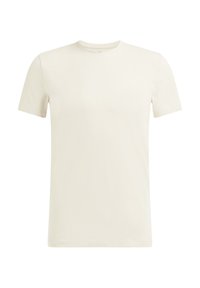 Tricou crem cu mânecă scurtă, realizat din bumbac moale. Design cu gât rotund, cu o textură netedă și o siluetă simplă și curată. Fără modele sau accente vizibile.