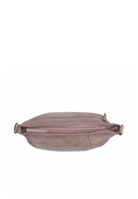 Borsa a tracolla in pelle rosa con chiusura con zip, profilo piatto e cuciture decorative. Caratterizzata da una sola tracolla regolabile.