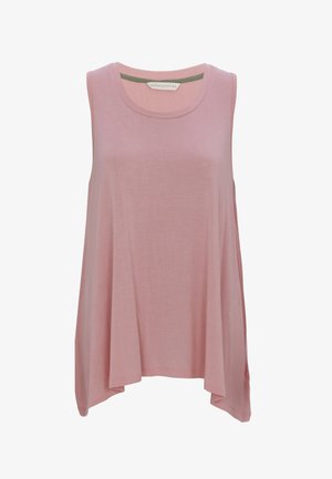 Jasnoróżowy top bez rękawów wykonany z miękkiego materiału. Posiada okrągły dekolt oraz luźny, zwiewny fason z bocznymi rozcięciami.