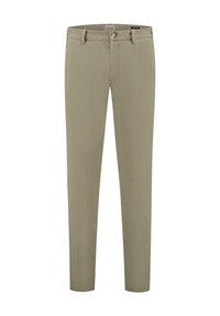 Khaki chinos med en smal passform, laget av myk bomullsblanding, med knappelukking, standardlommer og subtile sømdetaljer.