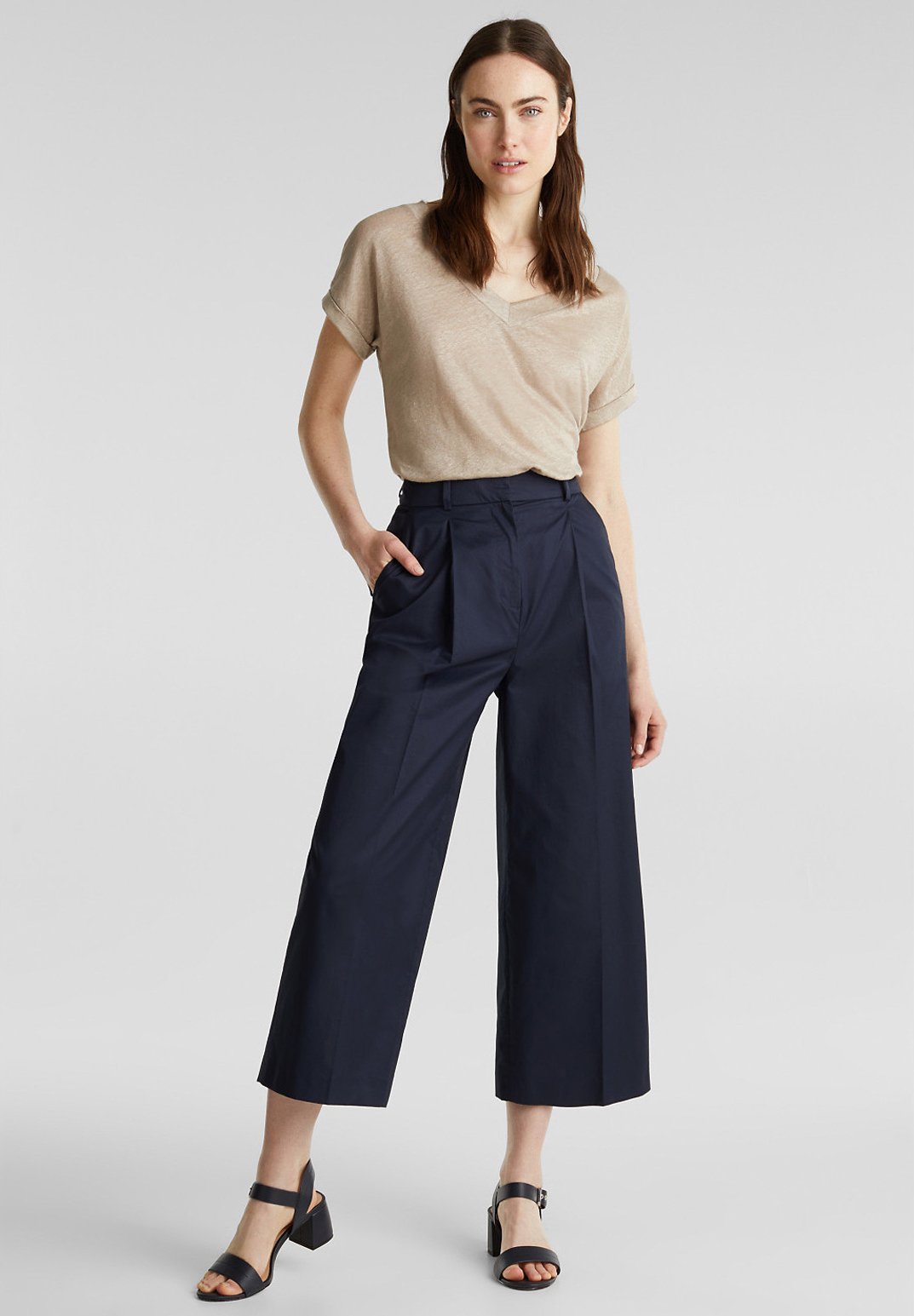 Esprit Collection HIGH RISE CULOTTE - Stoffhose - navy/dunkelblau -  Zalando.de
