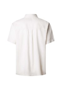 Fehér, rövid ujjú ing gallérral és hátul redővel, hátulról bemutatva, egyszínű fehér háttéren.