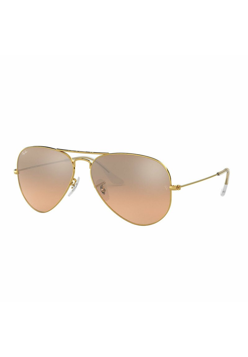 Occhiali da sole aviator in metallo dorato con lenti a gradiente marrone, montatura sottile, naselli regolabili e punte delle aste trasparenti per il massimo comfort.