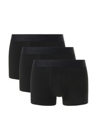 Boxer-briefs noirs, pack de trois, fabriqués à partir d'un tissu doux. Dotés d'une large ceinture avec le logo Lacoste. Texture lisse, longueur mi-cuisse.