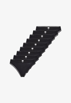 Schwarze Damenunterhosen im 10er-Pack, aus weichem Stoff mit Spitzenbesatz am Bund, vorne mit kleinem Logo.
