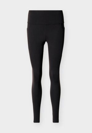 Legging noir taille haute, longueur complète, avec poches latérales, conçu pour un usage sportif ou décontracté.