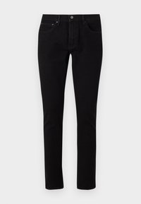 Czarne dżinsy o dopasowanym kroju. Posiadają pięć kieszeni, metalowe zapięcie na guzik oraz subtelne detale przeszycia. Gładka faktura.
