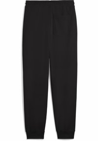 Sorte sweatpants med elastisk talje, tapered ben, ribbede manchetter og en enkelt baglomme. Glat stofstruktur.
