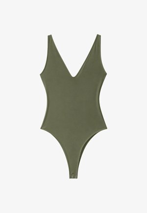 Stradivarius, V-NECK BODYSUIT - Top - khaki