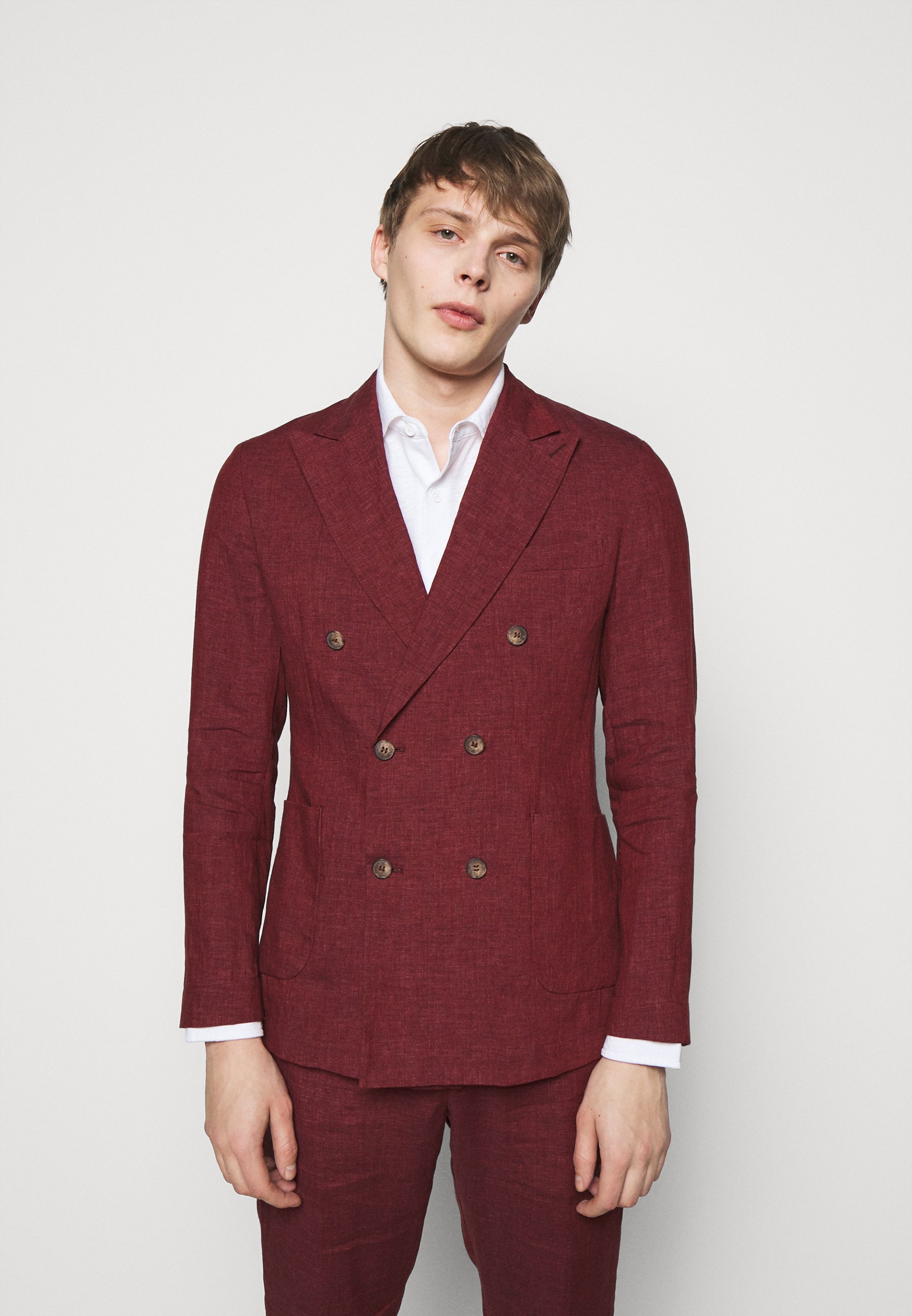 red double breasted jacket