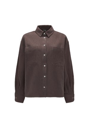 Brąshirt, teksturowana, z długim rękawem, z kołnierzykiem, dwoma kieszeniami na klatce piersiowej oraz srebrnymi guzikami z przodu i przy mankietach.