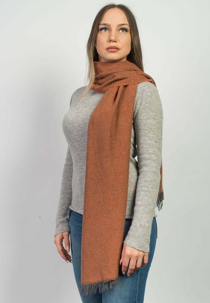 Scialle (châle) Orange - Soie Et Laine - Modèle Rayé Sans Marque, Neuf