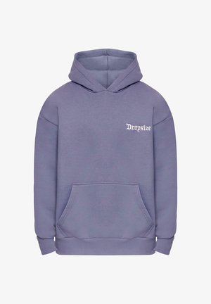 Lilla kapuutsiga dressipluus, millel on ees tasku, soonikkoes varrukad ja brändi nimi "Dropsize" valgete tähtedega rinnaosal.